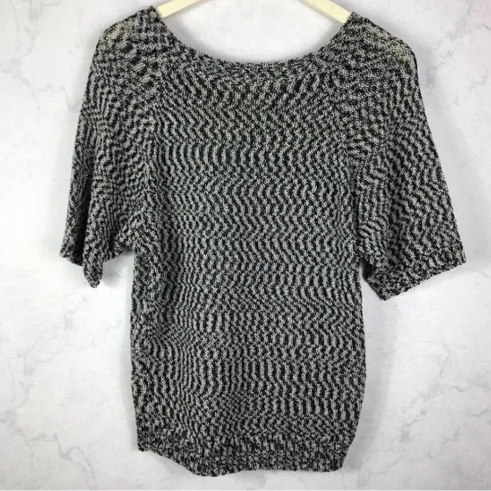 Loft Black and White Mesh Metallic Knit Top Size XS